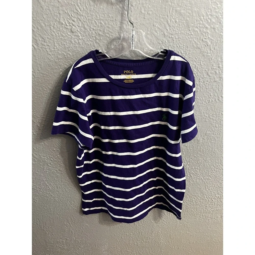 Boys Polo‎ Ralph Lauren Short sleeve size Large Purple White Striped